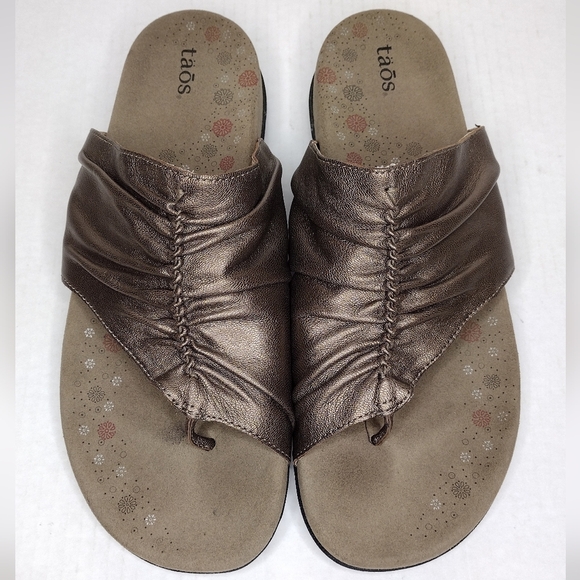 Taos Gift 2 Women's Cocoa Metallic Leather Ruched Braided Comfort Sandals Size12 - Picture 10 of 15